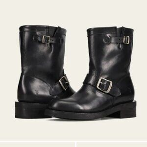 Frye Veronica Engineer Short Black Leather Boots Size 8.5